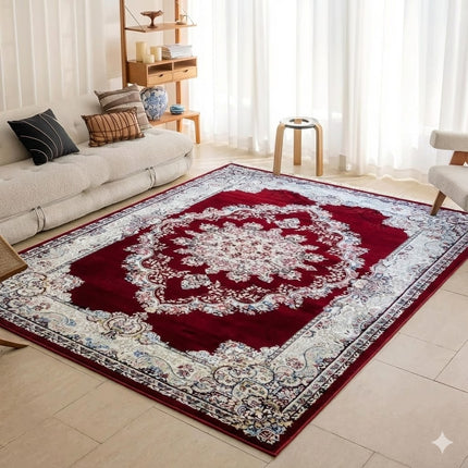 Tapete turco vermelho com detalhes em vermelho – Fabricado na Turquia, estilo oriental clássico.
