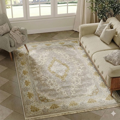 Alfombra Diseño Arabia Beige Claro con Detalles en Crema – Estilo Suave y Luminoso de Oriente Medio