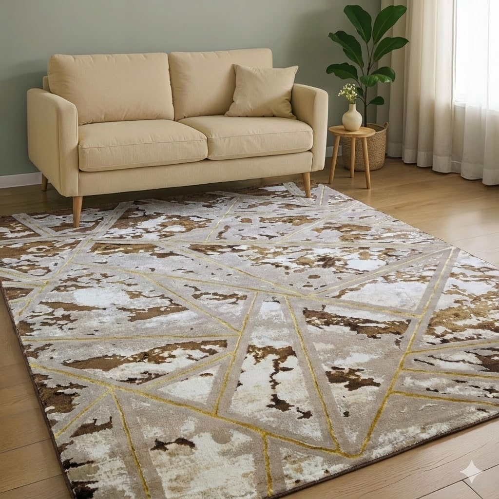Alfombra Diseño Mármol 3D Marrón con Detalles en Marrón – Efecto Brillante y Realista