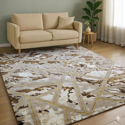 Alfombra Diseño Mármol 3D Marrón con Detalles en Marrón – Efecto Brillante y Realista