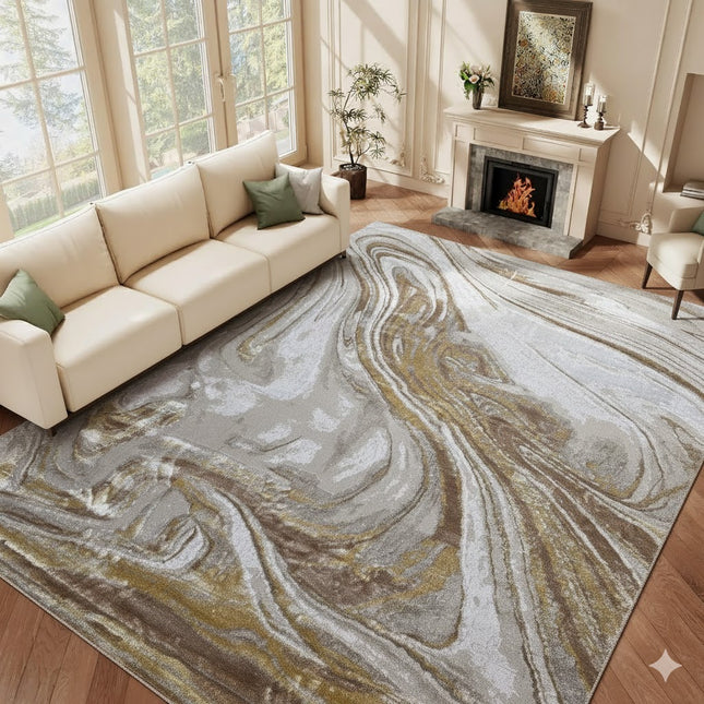 Alfombra Mármol Infinity Beige / Dorado – Estilo Luminoso y Elegante