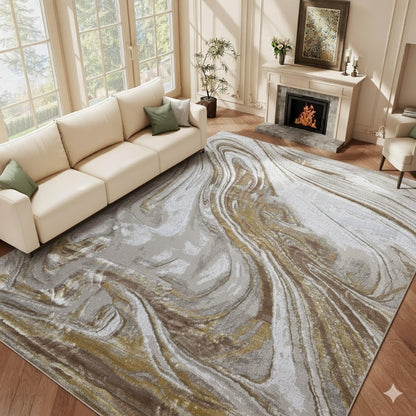 Alfombra Mármol Infinity Beige / Dorado – Estilo Luminoso y Elegante