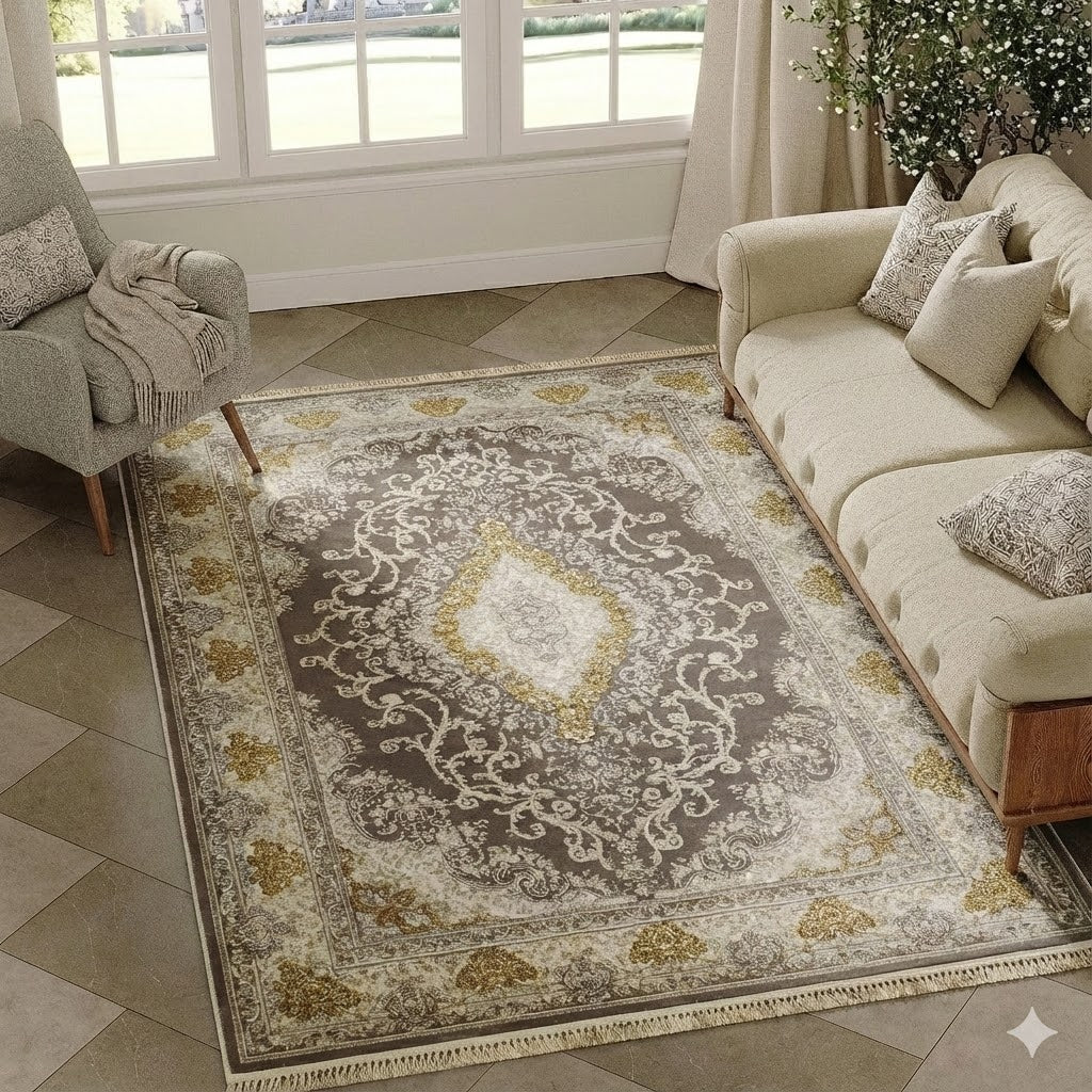 Alfombra Diseño Arabia Marrón con Detalles en Crema – Tonos Cálidos y Acogedores