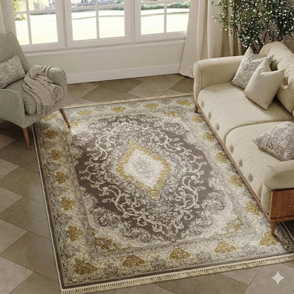 Alfombra Diseño Arabia Marrón con Detalles en Crema – Tonos Cálidos y Acogedores