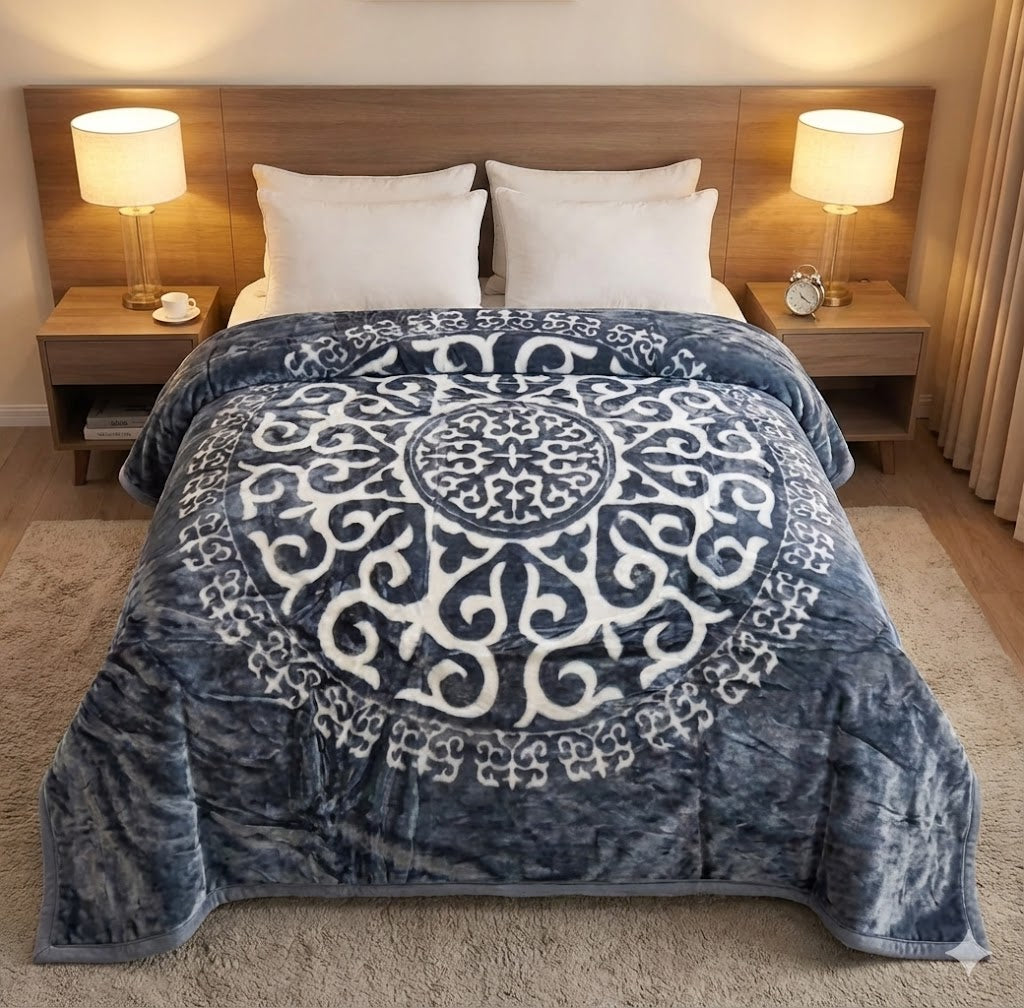 Manta Royal Eskimos 200 x 240 cm – 4 kg | Alta Calidad, Súper Suave y Cálida – 100% Poliéster - GRIS CON BLANCO