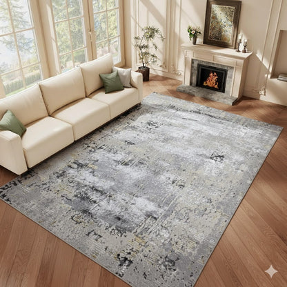 Alfombra Abstract Gris / Dorado – Diseño Contemporáneo con Contraste Elegante