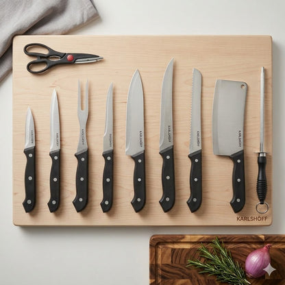 Set completo de cuchillos de cocina 11 piezas con tabla y accesorios 🔪🍽️