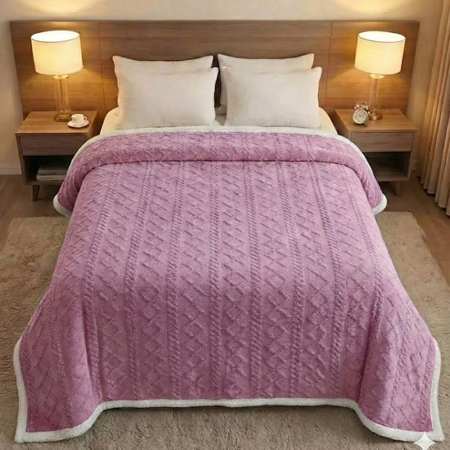 Manta de lã Sherpa 210x230 cm – Manta dupla face em flanela e sherpa, 100% poliéster, super macia e muito quente para o inverno.