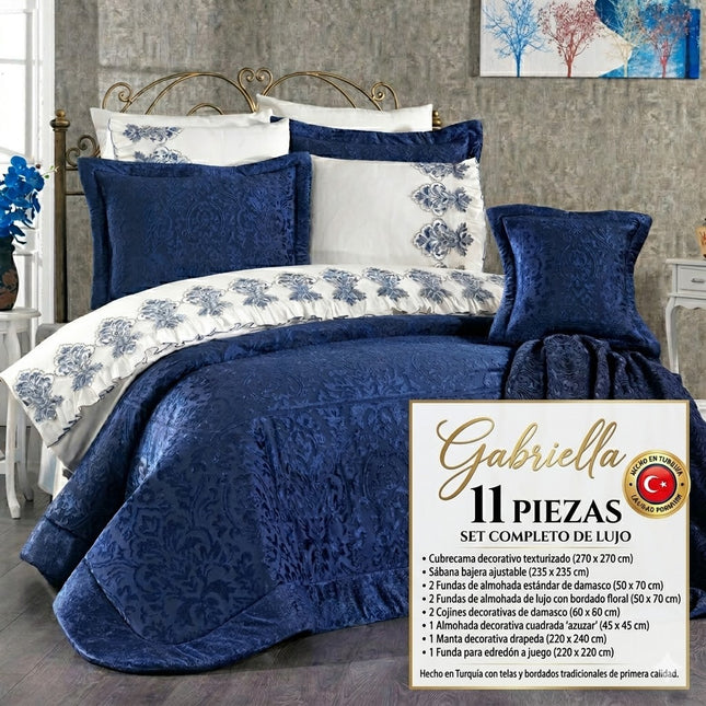 Conjunto de Cama Gabriella – Luxo e Distinção para o Seu Quarto – Azul