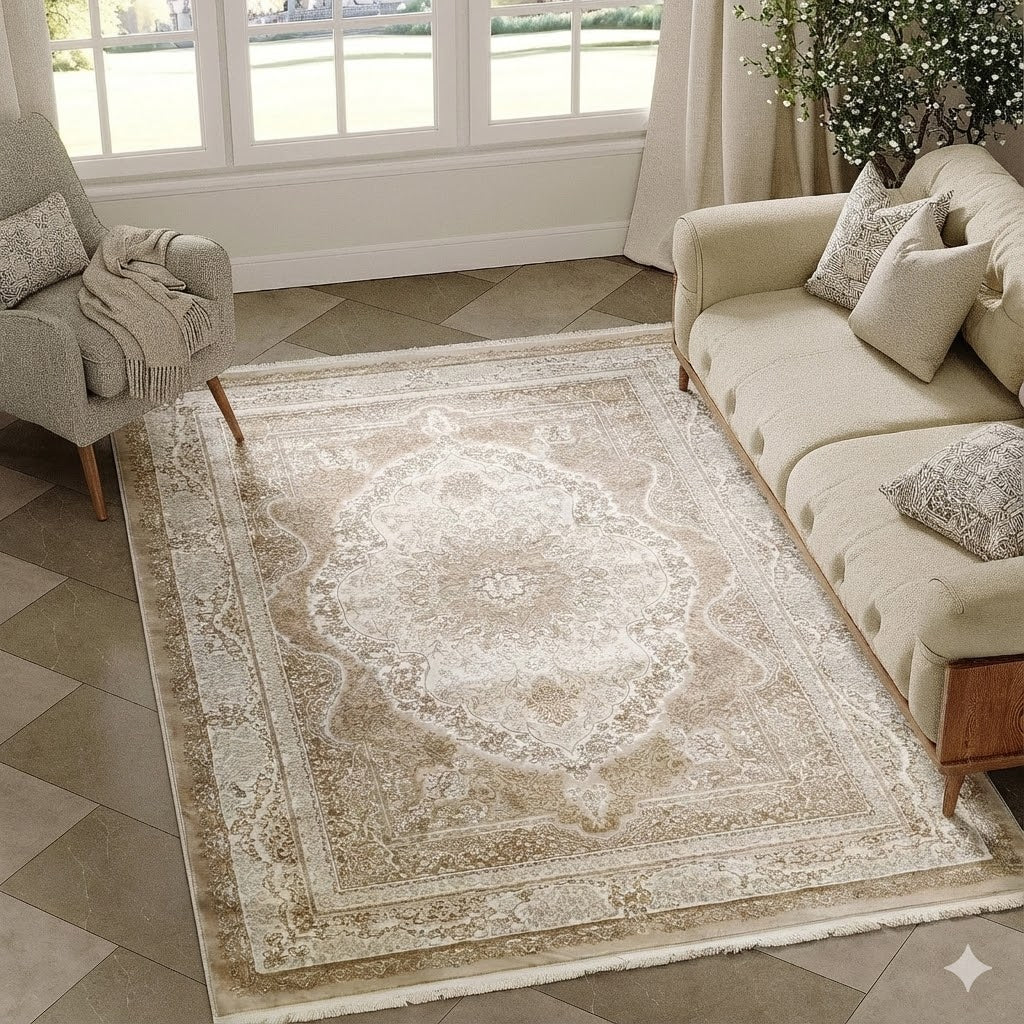 Alfombra Diseño Rabatia Beig con Detalles en Beig – Suavidad y Elegancia Árabe