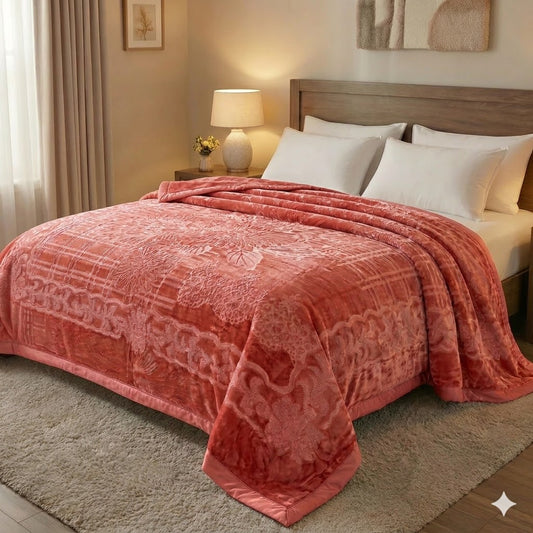 Manta de Felpa Color rosa coral oscuro  - Extra Suave y Cálida para Invierno (200x230 cm, 4,5 kg)