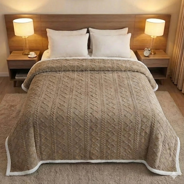 Manta de lã Sherpa 210x230 cm – Manta dupla face em flanela e sherpa, 100% poliéster, super macia e muito quente para o inverno.