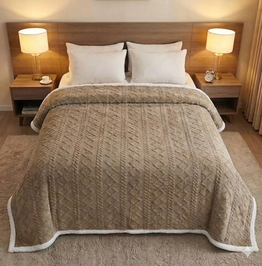 Manta Cama de Borrego 210x230 cm – Manta Doble Cara Franela y Sherpa, 100% Poliéster, Súper Suave y Muy Caliente para Invierno