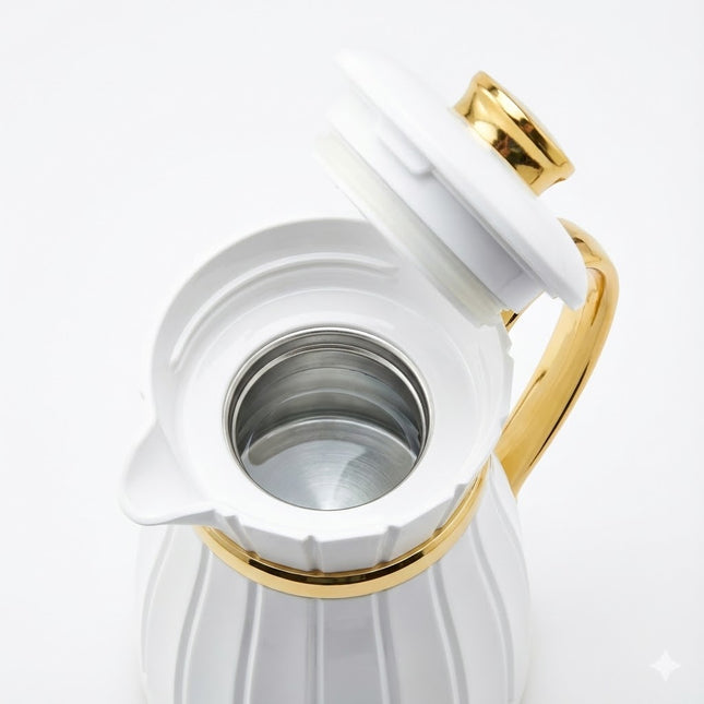 Conjunto de 2 garrafas térmicas tipo jarro (Branco + Dourado) ✨ 