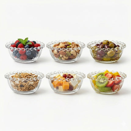 Set de 6 bowls de vidrio transparente de 10 cm con diseño de burbujas