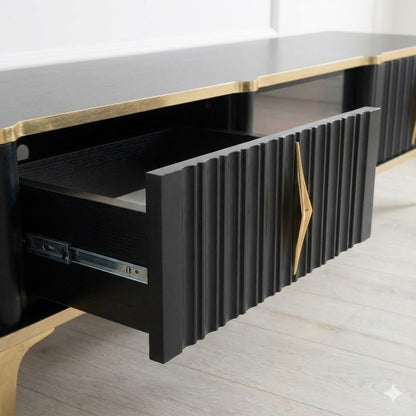 Mesa de TV con chimenea digital - NEGRO Y DORADO