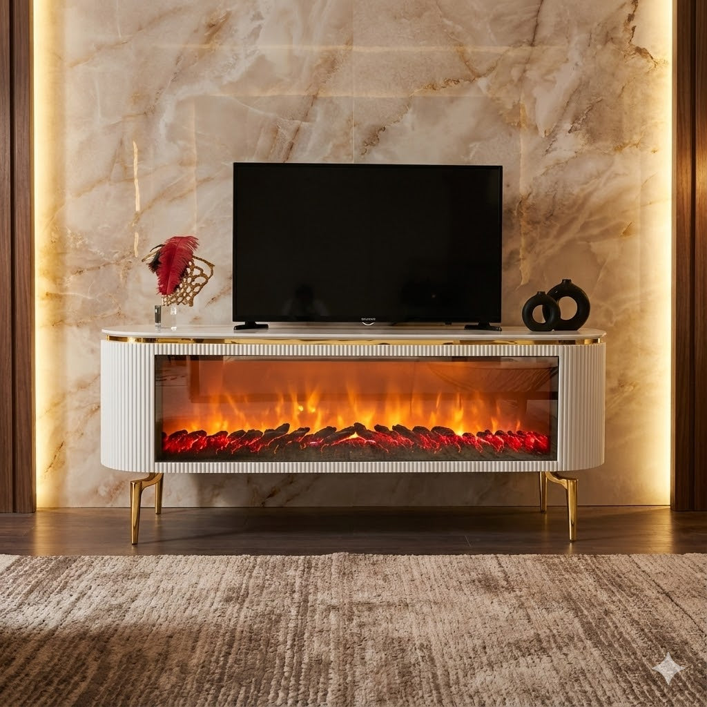 Mesa de TV con Chimenea Digital y Altavoces Bluetooth