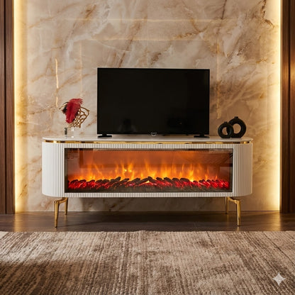 Mesa de TV con Chimenea Digital y Altavoces Bluetooth