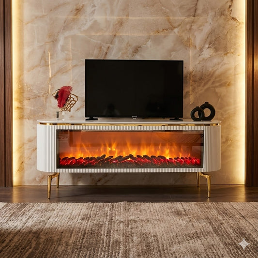 Mesa de TV con Chimenea Digital y Altavoces Bluetooth