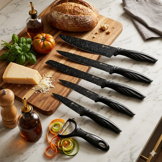 Set de cuchillos de cocina KADIRELLI 6 piezas con pelador 🍴🔪