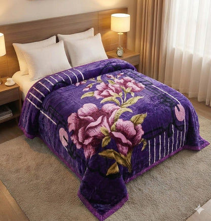 Manta Royal Eskimos 200 x 240 cm – 4 kg | Alta Calidad, Súper Suave y Cálida – 100% Poliéster - FLORES LILA