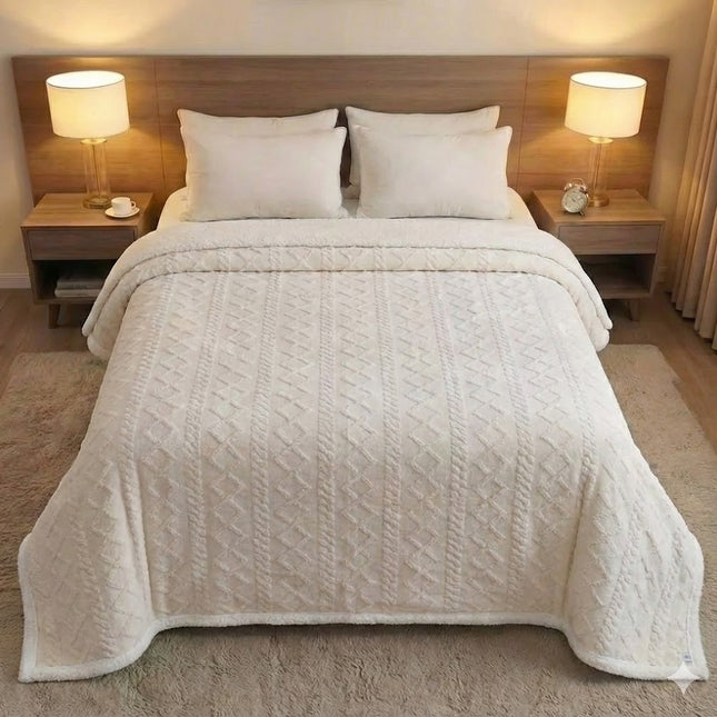 Manta de lã Sherpa 210x230 cm – Manta dupla face em flanela e sherpa, 100% poliéster, super macia e muito quente para o inverno.