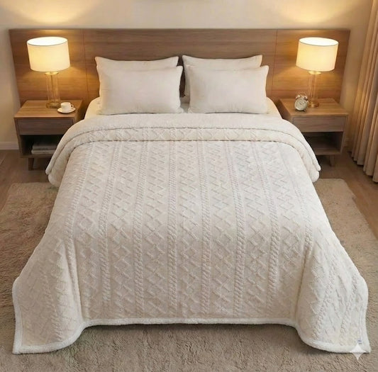 Manta Cama de Borrego 210x230 cm – Manta Doble Cara Franela y Sherpa, 100% Poliéster, Súper Suave y Muy Caliente para Invierno