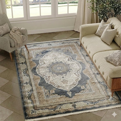 Alfombra Diseño Rabatia Gris con Detalles en Gris – Inspiración Marroquí Moderna