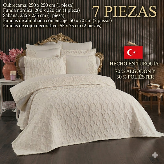 Juego de Cama Cher – Elegancia y Estilo para tu Dormitorio - COLOR CREMA