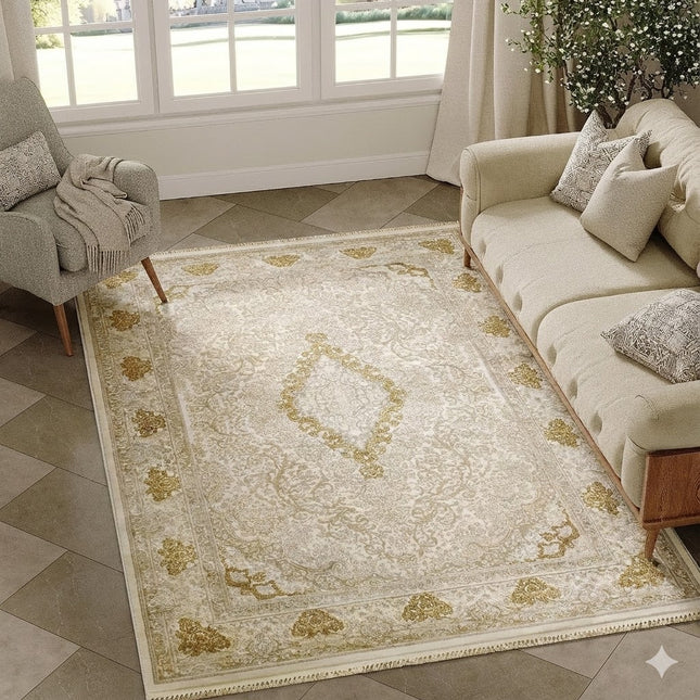 Alfombra Diseño Arabia Crema con Detalles en Crema – Ideal para Decoraciones Claras