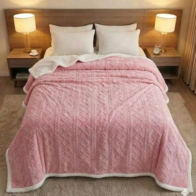 Manta de lã Sherpa 210x230 cm – Manta dupla face em flanela e sherpa, 100% poliéster, super macia e muito quente para o inverno.