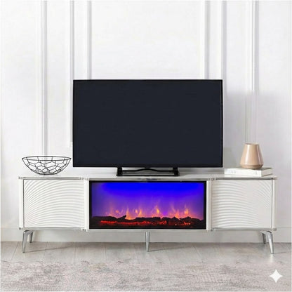 Mesa de TV con chimenea digital - BLANCO