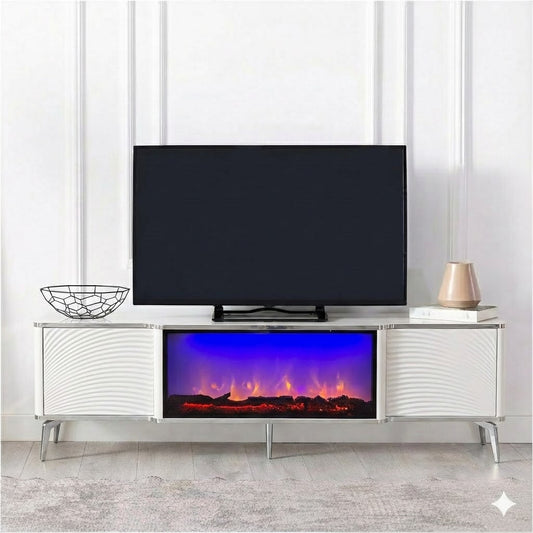 Mesa de TV con chimenea digital - BLANCO