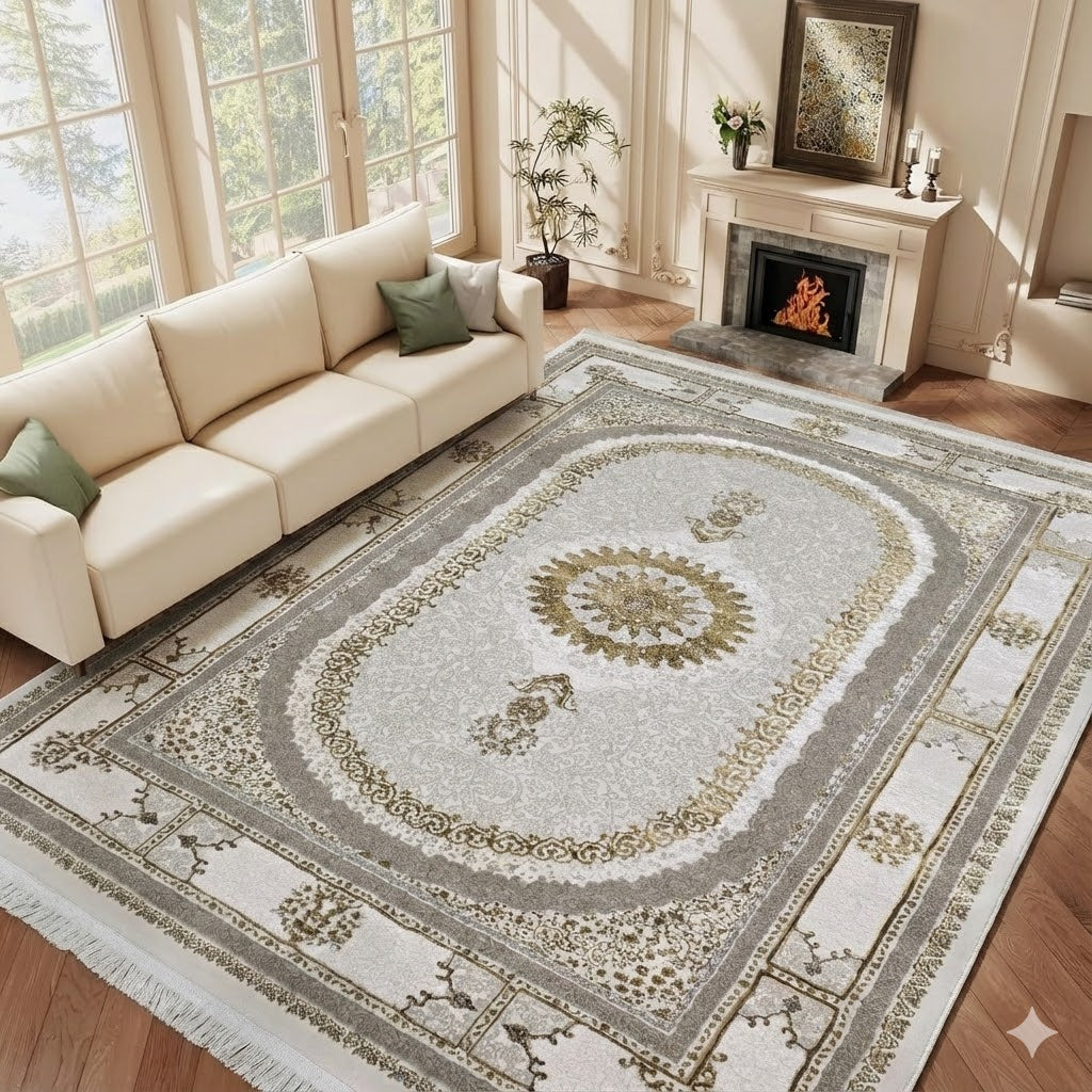 Alfombra NADOR Crema y Vizon con Motivos Turcos y Toque Cálido Premium ✨🤍🤎 — Elegancia Neutra para Hogares Acogedores