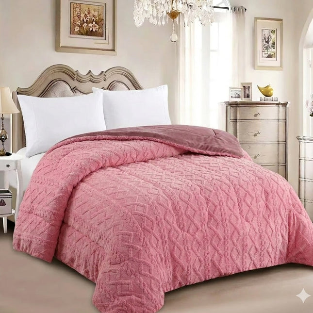 Quilt with Sheepskin Braids Model – 230 x 250 cm – PINK COLOR