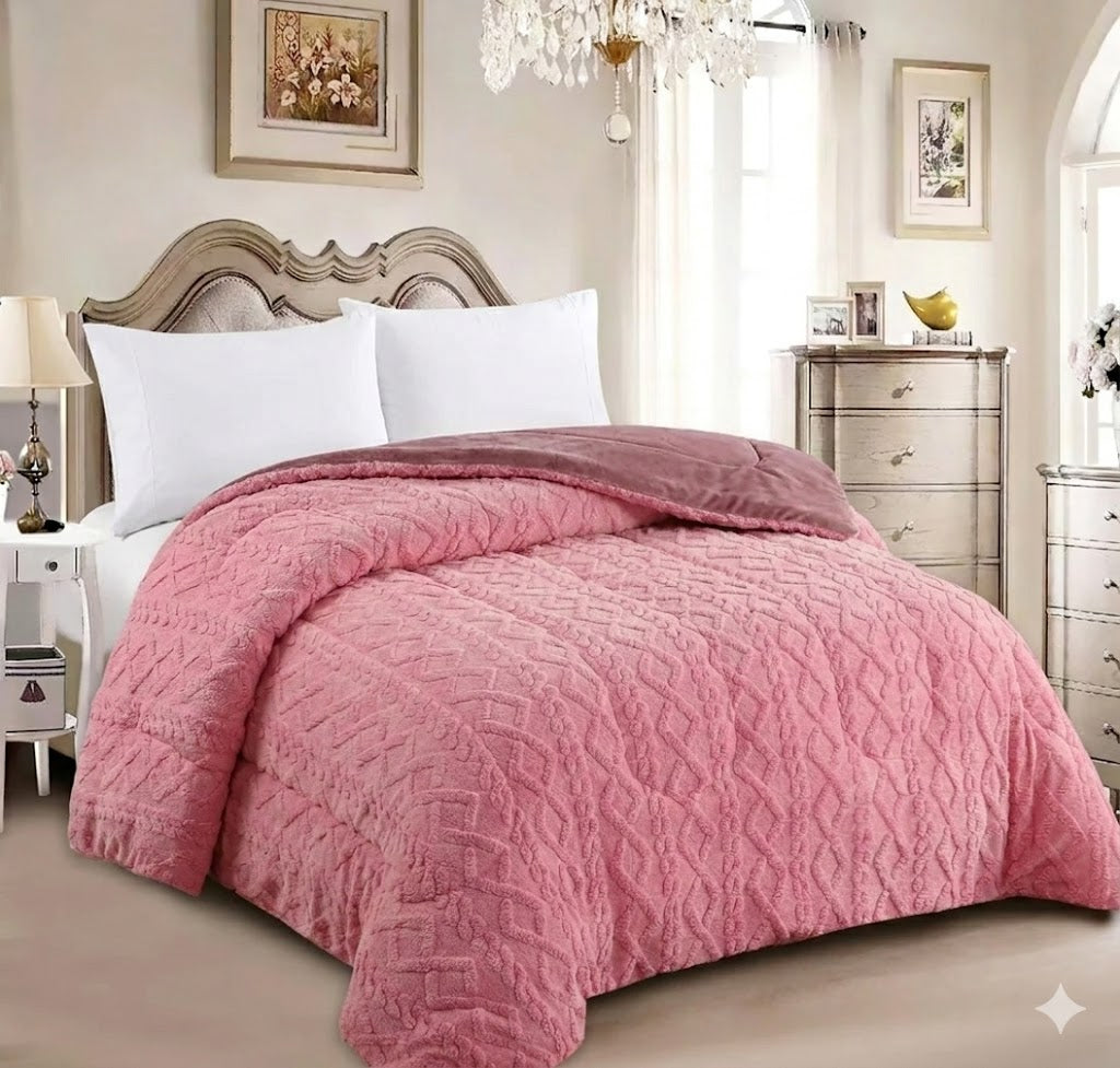 Edredón con TERCIOPELO Modelo Trenzas – 230 x 250 cm - COLOR ROSA