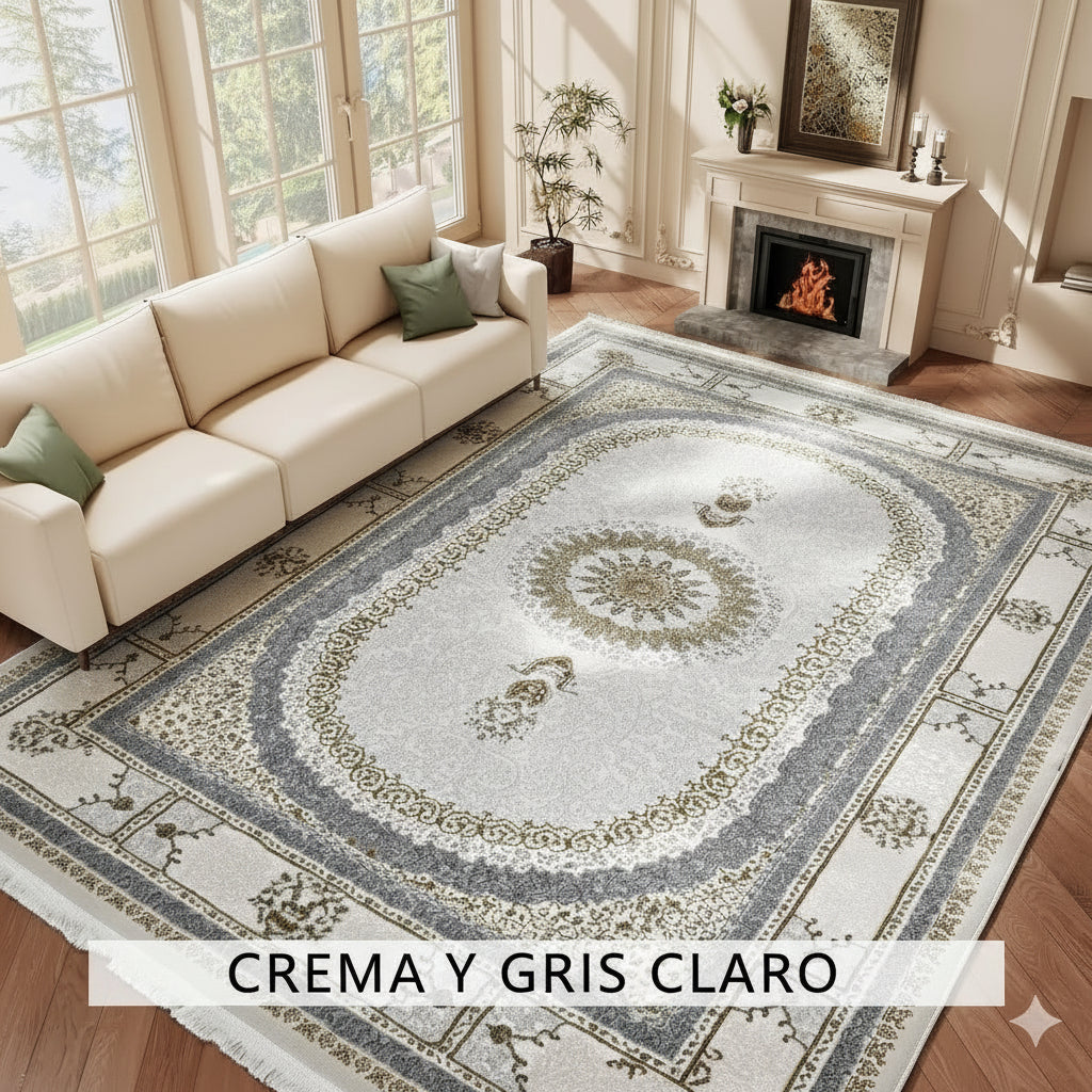 Alfombra NADOR con Marco Decorativo y Medallón Central ✨🤎🤍 — Estilo Tradicional Elegante con Profundidad y Contraste