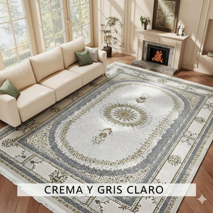 Alfombra NADOR con Marco Decorativo y Medallón Central ✨🤎🤍 — Estilo Tradicional Elegante con Profundidad y Contraste