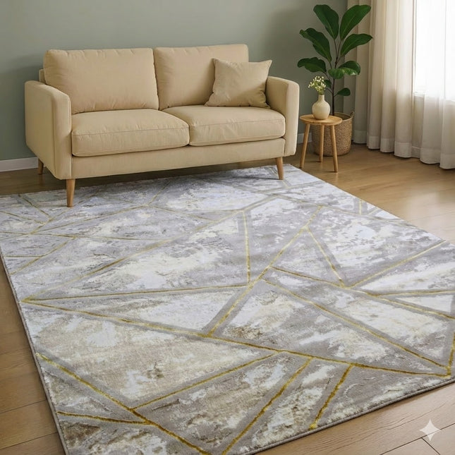 Alfombra Diseño Mármol 3D Beig con Detalles en Beig – Tacto Suave y Estilo Moderno