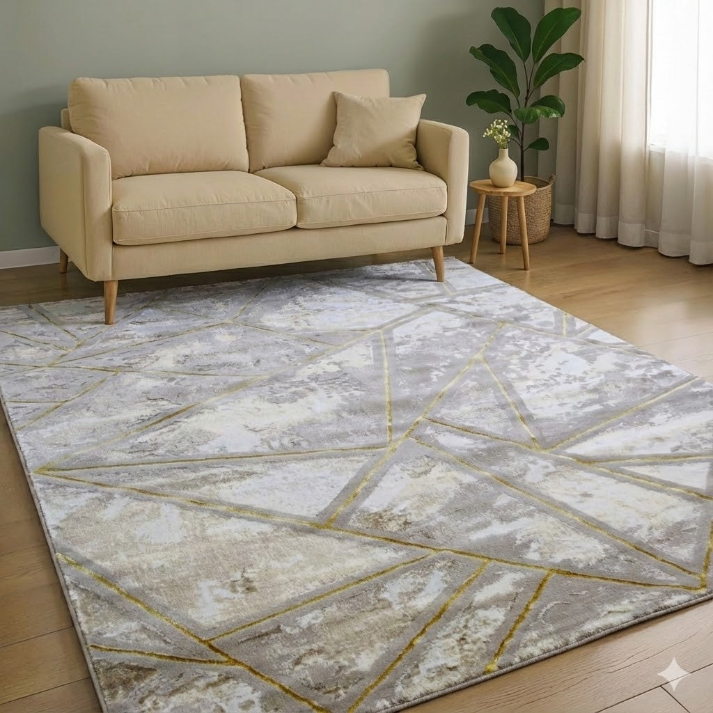 Alfombra Diseño Mármol 3D Beig con Detalles en Beig – Tacto Suave y Estilo Moderno