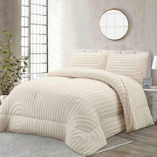 Quilt with Sherpa Lining, Curves Model – 230 x 250 cm – Cream Color