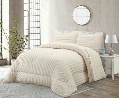 Edredón con Borrego Modelo Curvas – 230 x 250 cm - COLOR CREMA