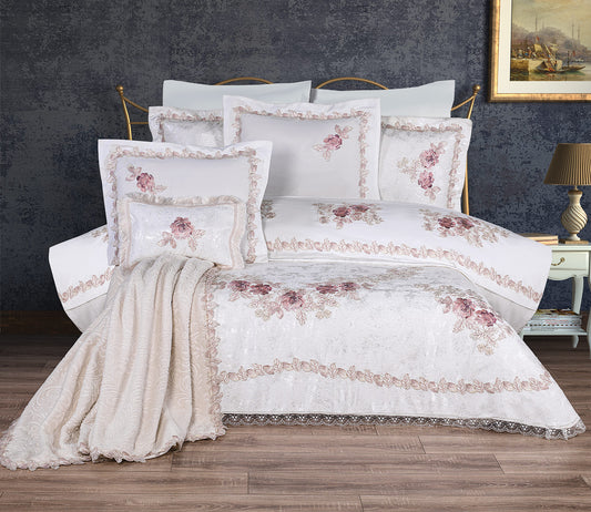 Conjunto de colcha Alice Cream Piquet 11 peças