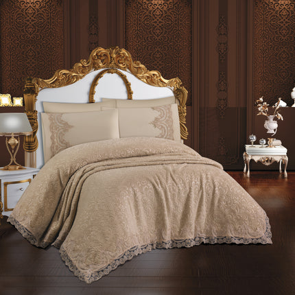 Turkish Beige Lace Blanket Set 6 Pieces