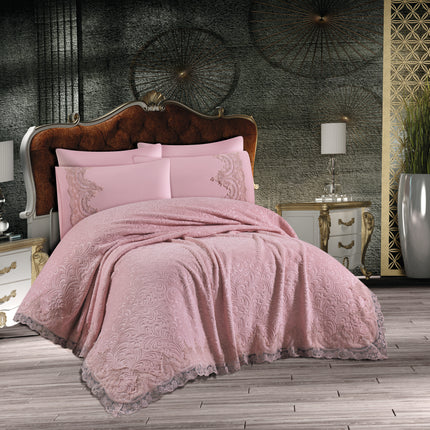 Pink Turkish Lace Throw Set - 6 Pieces | Elegance and Comfort