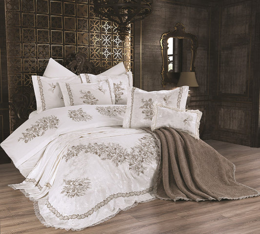 Conjunto de colcha Mia de 11 peças marrom creme