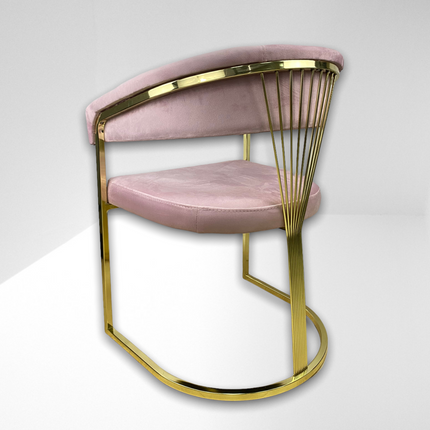 Cadeira de jantar de veludo rosa V02 PA, pernas de metal dourado