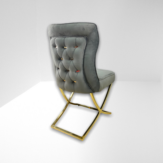 Silla terciopelo para comedor CLOWER SANDALYE V27  gris oscuro ganchos dorado, pata metal dorado